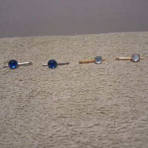 Vintage Cobalt Blue Silver Tone & Mother of Pearl Gold Tone Tuxedo/Shirt Studs